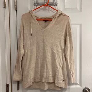American Eagle Womens Beige Textured Geometric Knit V-Neck Pullover Hoodie XS